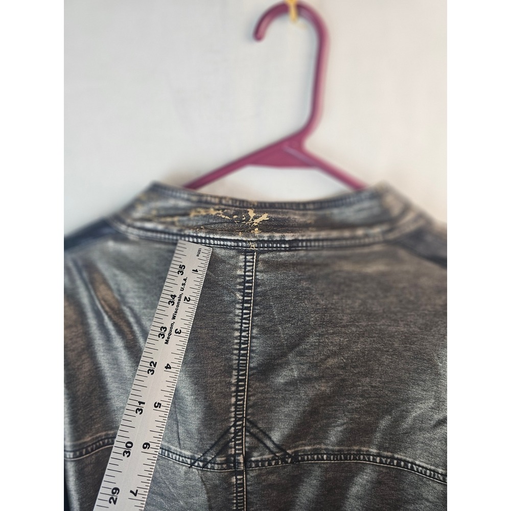 Machine Type Field Apparel Mens XXL Faux Leather Moto Jacket Metallic Pewter Zip - Picture 10 of 14